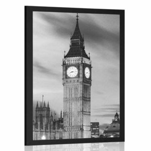 Plakat Big Ben w Londynie nocą w czerni i bieli obraz