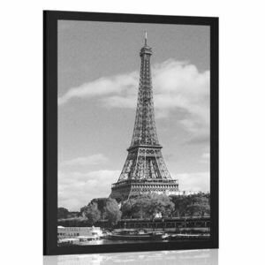 Plakat cudowna panorama Paryża w czerni i bieli obraz