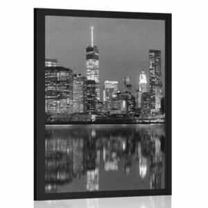 Plakat odbicie Manhattanu w wodzie w czerni i bieli obraz