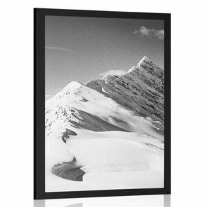 Plakat ośnieżone góry w czerni i bieli obraz