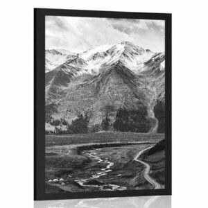 Plakat piękna górska panorama w czerni i bieli obraz