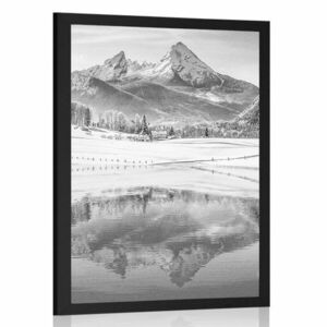 Plakat śnieżny krajobraz w Alpach w czerni i bieli obraz