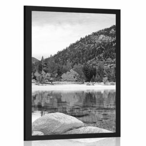 Plakat jezioro w przyrodzie w czerni i bieli obraz