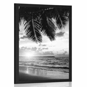 Plakat wschód słońca na karaibskiej plaży w czerni i bieli obraz