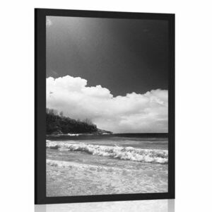 Plakat piękna plaża na wyspie Seszele w czerni i bieli obraz