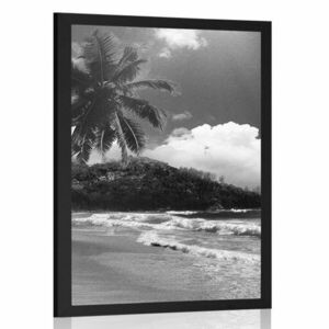 Plakat plaża na wyspie Seszele w czerni i bieli obraz