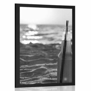 Plakat orzeźwiający napój na plaży w czerni i bieli obraz