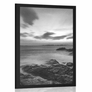 Plakat piękny krajobraz nad morzem w czerni i bieli obraz