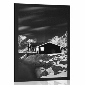 Plakat krajobraz w Norwegii w czerni i bieli obraz
