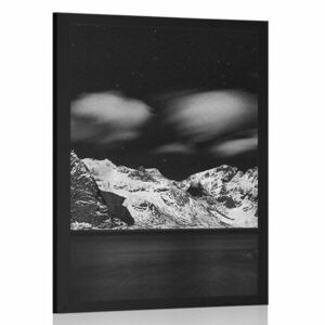 Plakat nocny krajobraz w Norwegii w czerni i bieli obraz