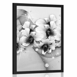 Plakat czarno-białe kwiaty na abstrakcyjnym tle obraz