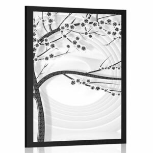 Plakat nowoczesne czarno-białe drzewo na abstrakcyjnym tle obraz