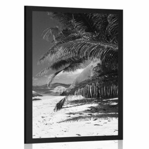 Plakat piękno plaży Anse Source w czerni i bieli obraz