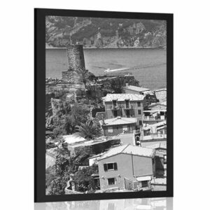 Plakat czarno-białe wybrzeże Włoch obraz