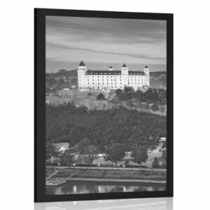 Plakat widok na zamek w Bratysławie w czerni i bieli obraz
