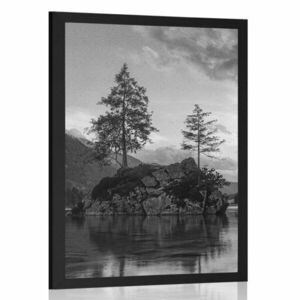Plakat czarno-biały górski krajobraz nad jeziorem obraz