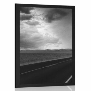Plakat droga na środku pustyni w czerni i bieli obraz
