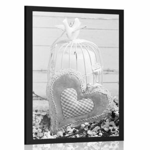 Plakat vintage serce i latarnie w czarno-białym wzornictwie obraz