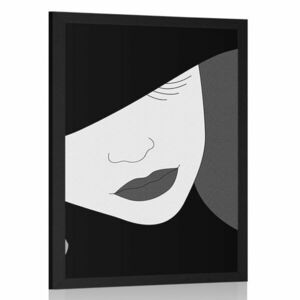 Plakat elegancka dama w kapeluszu w czerni i bieli obraz