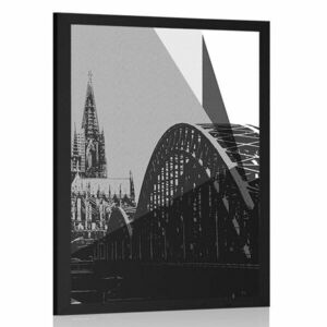 Plakat cyfrowa ilustracja miasta Kolonia w czerni i bieli obraz