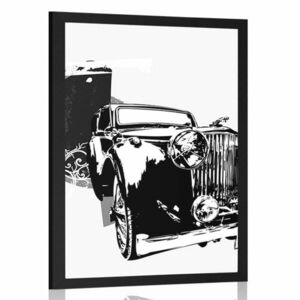 Plakat czarno-biały samochód retro z abstrakcją obraz