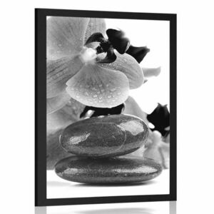 Plakat spa kamienie i orchidea czerni i bieli obraz