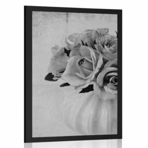 Plakat róże w wazonie w czerni i bieli obraz