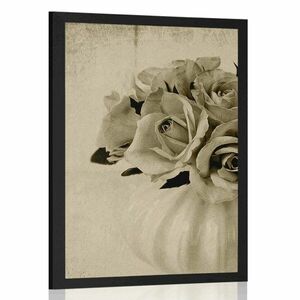 Plakat róże w wazonie w sepiowym kolorze obraz