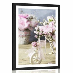 Plakat z passe-partout romantyczny różowy goździk z klasycznym akcentem obraz