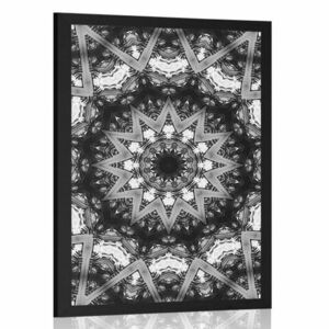 Plakat Mandala z ciekawymi elementami w tle w czarno-białym kolorze obraz