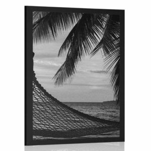 Plakat hamak na plaży w czerni i bieli obraz