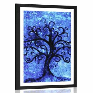 Plakat z passe-partout drzewo życia na niebieskim tle obraz