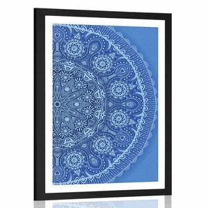 Plakat z passe-partout ozdobna mandala z koronką w niebieskim kolorze obraz