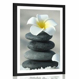 Plakat z passe-partout harmonijne kamienie i kwiat plumerii obraz