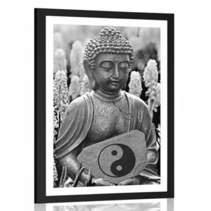 Plakat z passe-partout jin a jang Budda w czerni i bieli obraz