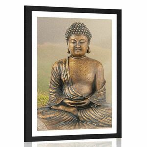 Plakat z passe-partout posąg Buddy w pozycji medytacyjnej obraz