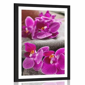 Plakat z passe-partout piękna orchidea i kamienie Zen obraz