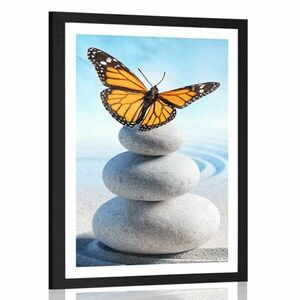 Plakat z passe-partout równowaga kamieni i motyli obraz