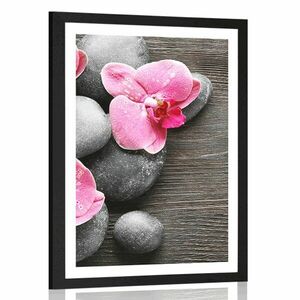 Plakat z passe-partout elegancka kompozycja z kwiatami orchidei obraz
