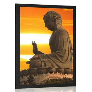 Plakat z passe-partout posąg Buddy o zachodzie słońca obraz