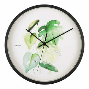 Zielono-biały zegar w czarnej ramie Karlsson Monstera, ø 26 cm obraz