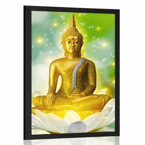 Plakat złoty Budda na kwiecie lotosu obraz