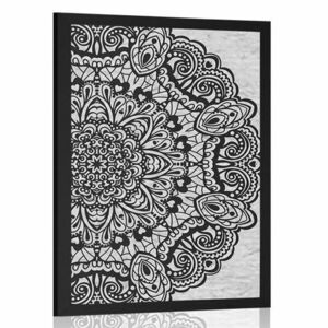 Plakat kwiatowa mandala w czarno-białym wzornictwie obraz