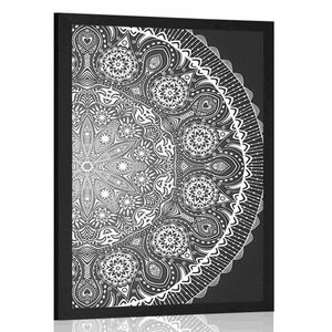 Plakat ozdobna mandala z koronką w czarno-białym wzorze obraz