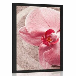 Plakat morski piasek i różowa orchidea obraz