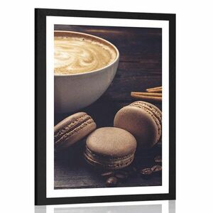 Plakat z passe-partout kawa z czekoladowymi makaronikami obraz