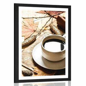 Plakat z passe-partout filiżanka kawy w jesiennym akcencie obraz