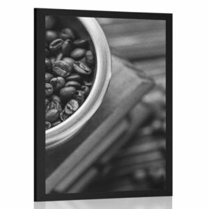 Plakat vintage młynek do kawy w czarno-białym wzornictwie obraz