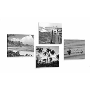 Zestaw obrazów wakacje nad morzem w wersji czarno-białej obraz