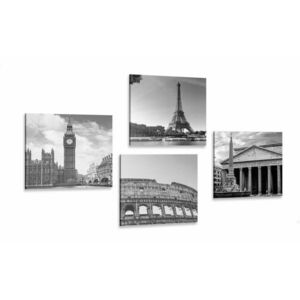 Zestaw obrazów dla miłośników podróży w wersji czarno-białej obraz